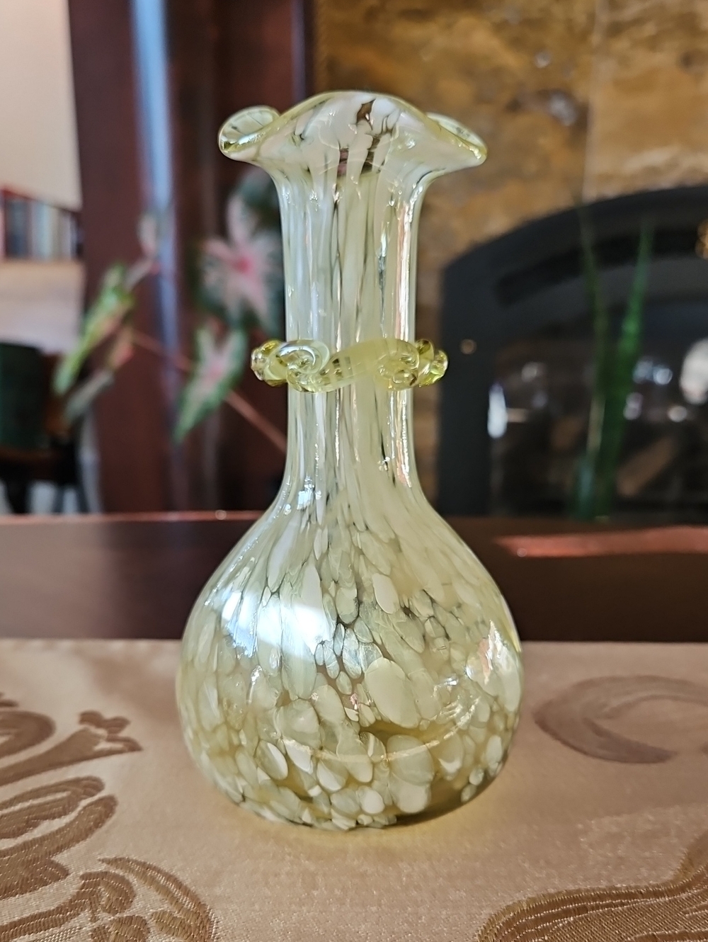 Handblown Yellow Art Glass Bud Vase with Flecked Finish